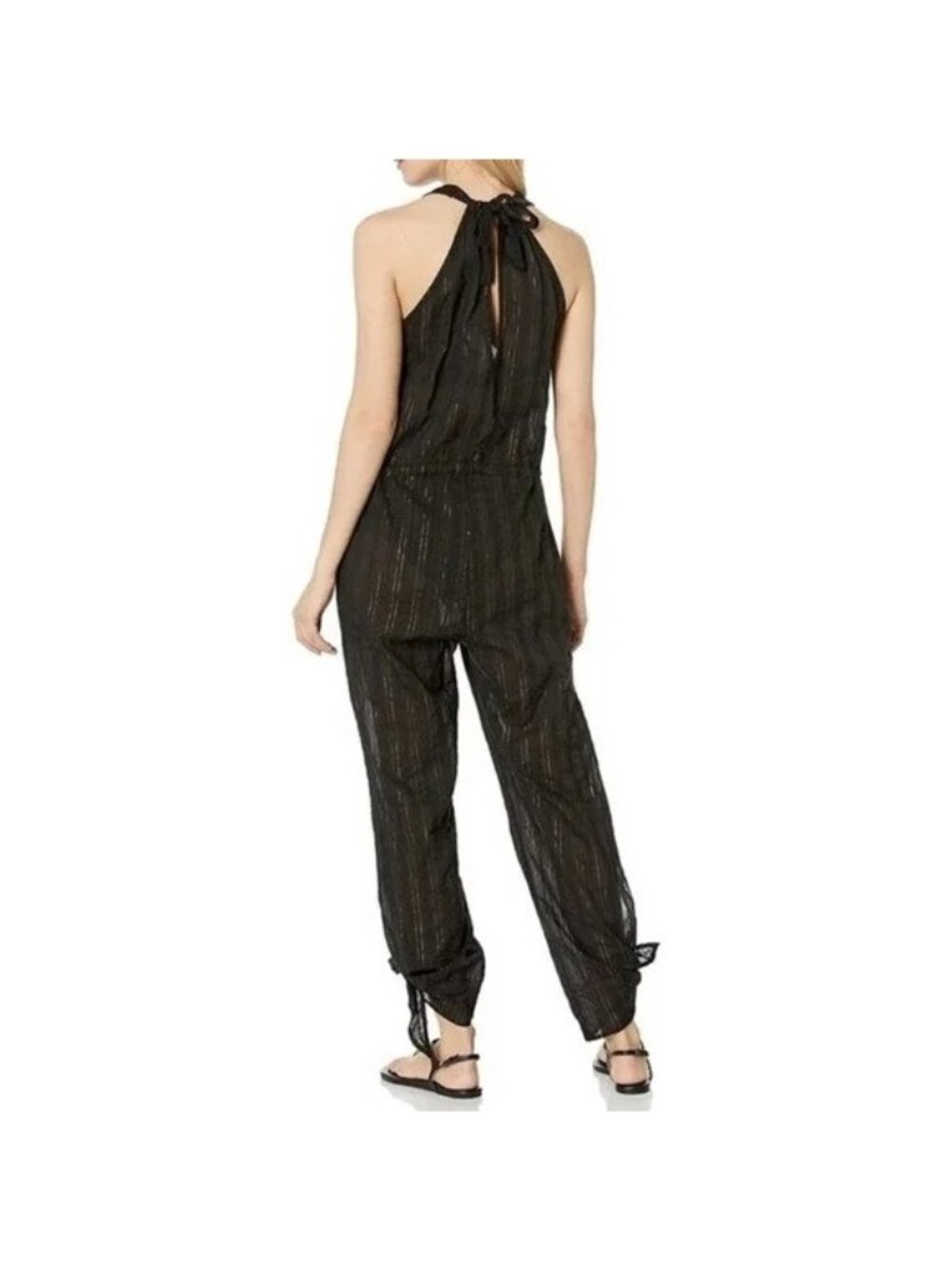 La Blanca Black Metallic Gold Pinstripe Coverup Jumpsuit - Picture 6 of 9
